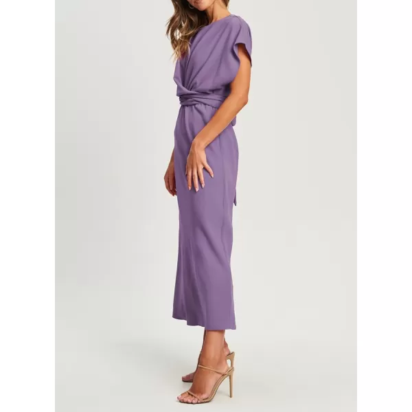 Happy Sailed Womens Formal Dress 2024 Trendy Elegant Batwing Sleeve Front Wrap Tie Waist Long Maxi Cocktail Party Dresses