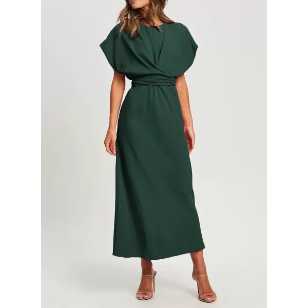 Happy Sailed Womens Formal Dress 2024 Trendy Elegant Batwing Sleeve Front Wrap Tie Waist Long Maxi Cocktail Party Dresses