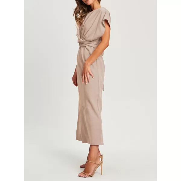 Happy Sailed Womens Formal Dress 2024 Trendy Elegant Batwing Sleeve Front Wrap Tie Waist Long Maxi Cocktail Party Dresses