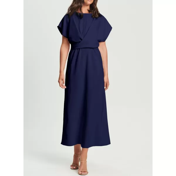 Happy Sailed Womens Formal Dress 2024 Trendy Elegant Batwing Sleeve Front Wrap Tie Waist Long Maxi Cocktail Party Dresses