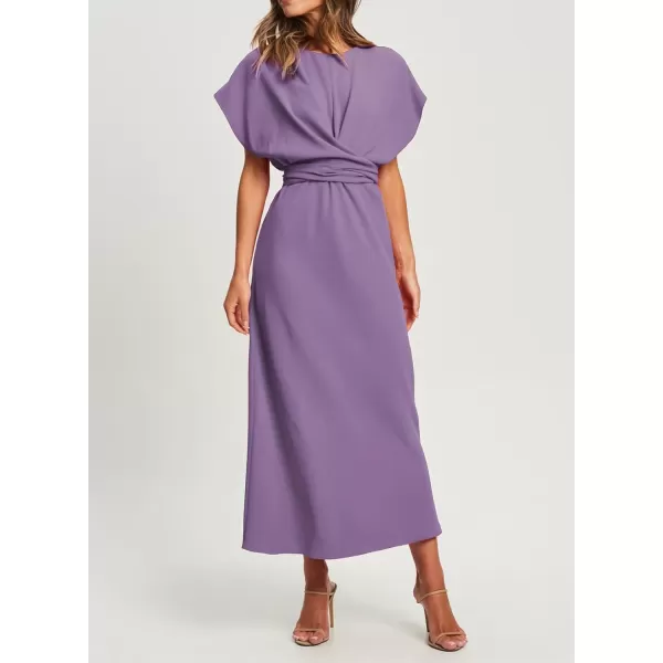 Happy Sailed Womens Formal Dress 2024 Trendy Elegant Batwing Sleeve Front Wrap Tie Waist Long Maxi Cocktail Party Dresses