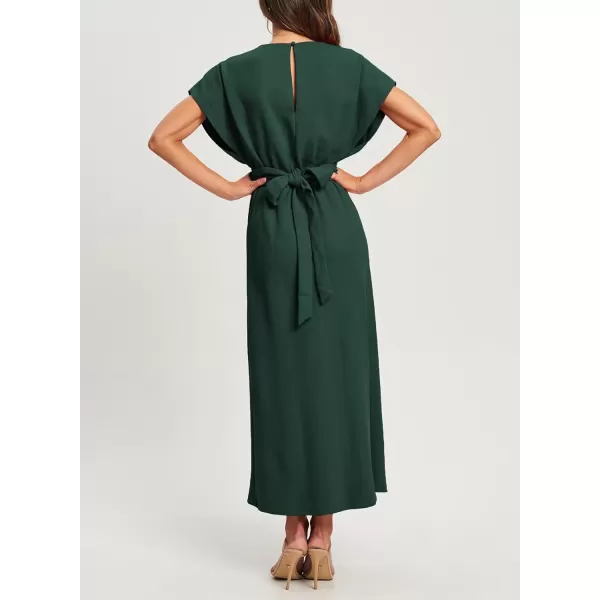 Happy Sailed Womens Formal Dress 2024 Trendy Elegant Batwing Sleeve Front Wrap Tie Waist Long Maxi Cocktail Party Dresses