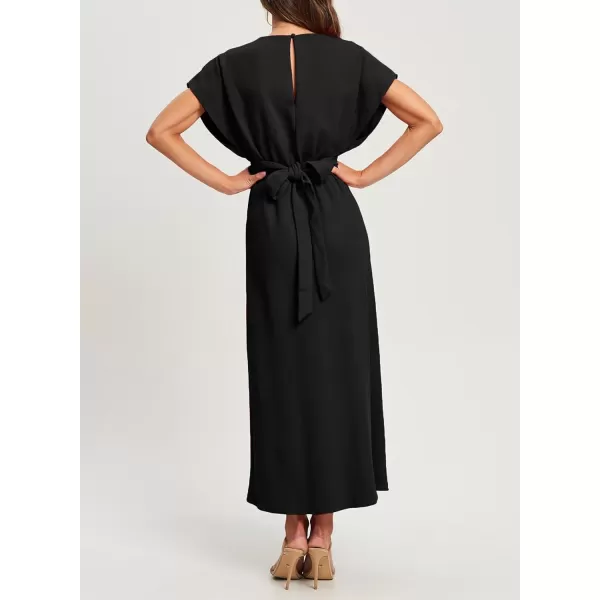 Happy Sailed Womens Formal Dress 2024 Trendy Elegant Batwing Sleeve Front Wrap Tie Waist Long Maxi Cocktail Party Dresses