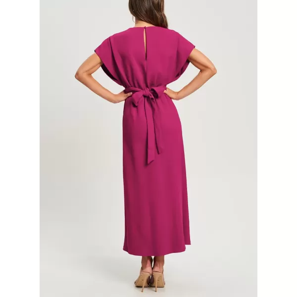 Happy Sailed Womens Formal Dress 2024 Trendy Elegant Batwing Sleeve Front Wrap Tie Waist Long Maxi Cocktail Party Dresses
