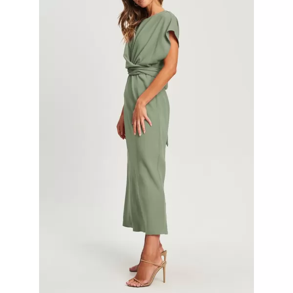 Happy Sailed Womens Formal Dress 2024 Trendy Elegant Batwing Sleeve Front Wrap Tie Waist Long Maxi Cocktail Party Dresses