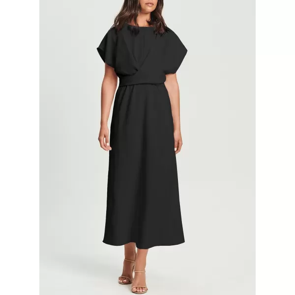 Happy Sailed Womens Formal Dress 2024 Trendy Elegant Batwing Sleeve Front Wrap Tie Waist Long Maxi Cocktail Party Dresses
