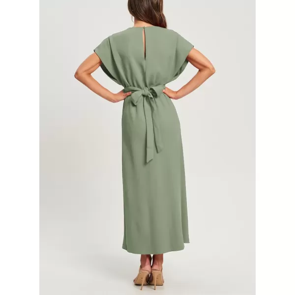 Happy Sailed Womens Formal Dress 2024 Trendy Elegant Batwing Sleeve Front Wrap Tie Waist Long Maxi Cocktail Party Dresses