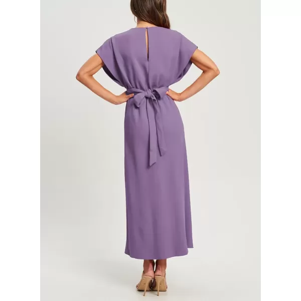 Happy Sailed Womens Formal Dress 2024 Trendy Elegant Batwing Sleeve Front Wrap Tie Waist Long Maxi Cocktail Party Dresses