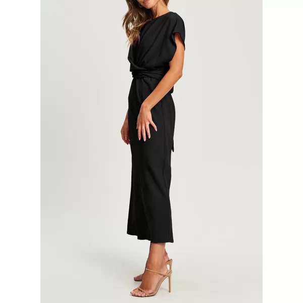 Happy Sailed Womens Formal Dress 2024 Trendy Elegant Batwing Sleeve Front Wrap Tie Waist Long Maxi Cocktail Party Dresses