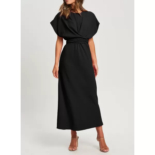 Happy Sailed Womens Formal Dress 2024 Trendy Elegant Batwing Sleeve Front Wrap Tie Waist Long Maxi Cocktail Party Dresses