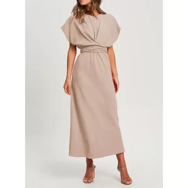 Happy Sailed Womens Formal Dress 2024 Trendy Elegant Batwing Sleeve Front Wrap Tie Waist Long Maxi Cocktail Party Dresses