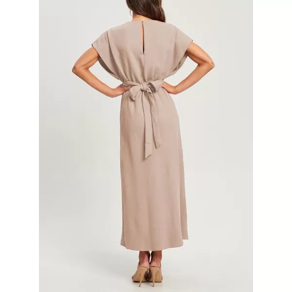 Happy Sailed Womens Formal Dress 2024 Trendy Elegant Batwing Sleeve Front Wrap Tie Waist Long Maxi Cocktail Party Dresses