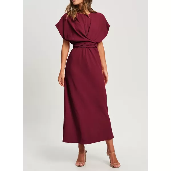 Happy Sailed Womens Formal Dress 2024 Trendy Elegant Batwing Sleeve Front Wrap Tie Waist Long Maxi Cocktail Party Dresses