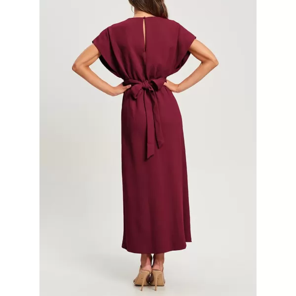 Happy Sailed Womens Formal Dress 2024 Trendy Elegant Batwing Sleeve Front Wrap Tie Waist Long Maxi Cocktail Party Dresses