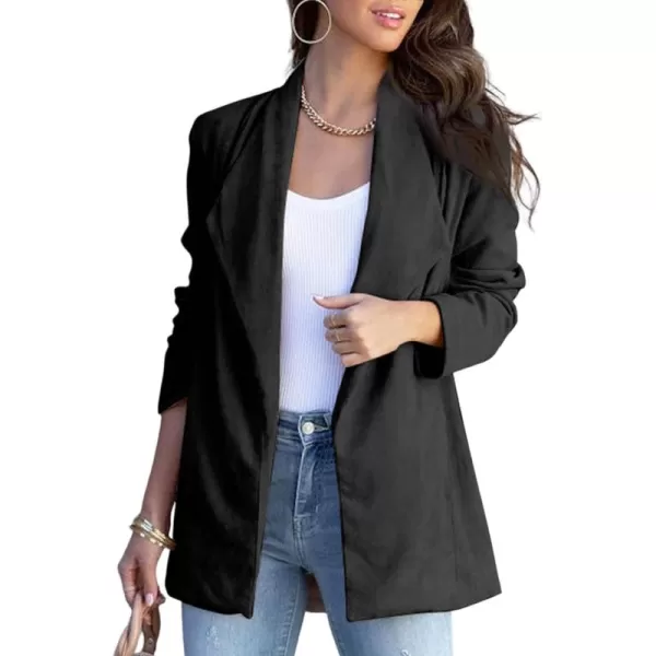 Happy Sailed Womens Faux Suede Jacket Fashion Lapel Neck Pocketed Waist Tie Business Casual Blazers Suits Trendy Outfits