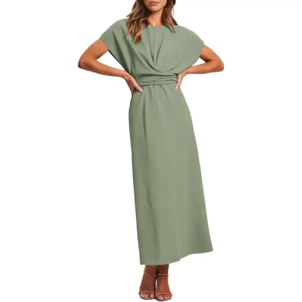 Happy Sailed Womens Formal Dress 2024 Trendy Elegant Batwing Sleeve Front Wrap Tie Waist Long Maxi Cocktail Party Dresses