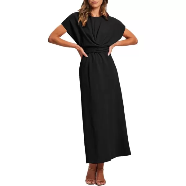 Happy Sailed Womens Formal Dress 2024 Trendy Elegant Batwing Sleeve Front Wrap Tie Waist Long Maxi Cocktail Party Dresses
