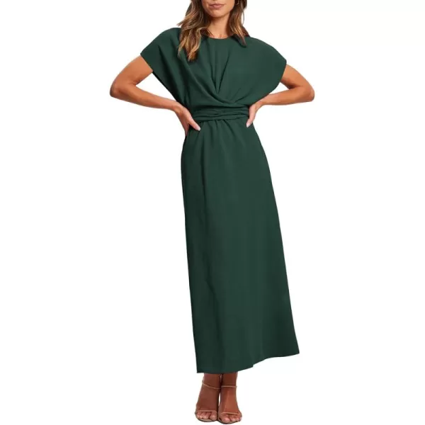 Happy Sailed Womens Formal Dress 2024 Trendy Elegant Batwing Sleeve Front Wrap Tie Waist Long Maxi Cocktail Party Dresses