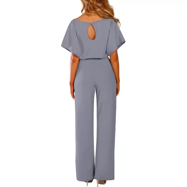 Happy Sailed Women Casual Loose Short Sleeve Belted Wide Leg Pant Romper Jumpsuits