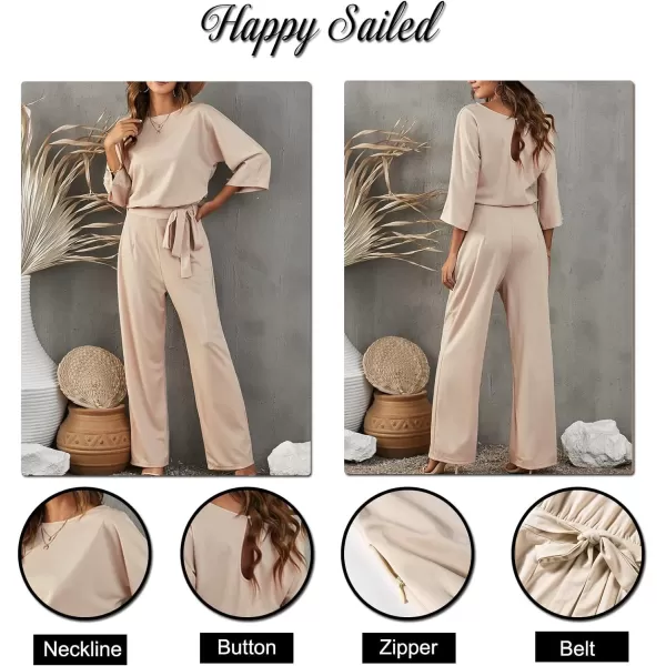 Happy Sailed Women Casual Loose Short Sleeve Belted Wide Leg Pant Romper Jumpsuits