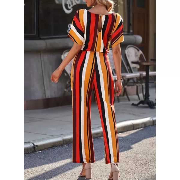 Happy Sailed Women Casual Loose Short Sleeve Belted Wide Leg Pant Romper Jumpsuits