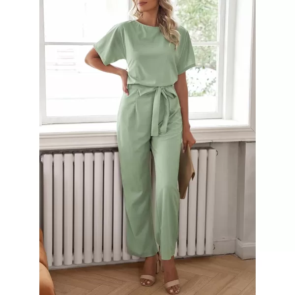 Happy Sailed Women Casual Loose Short Sleeve Belted Wide Leg Pant Romper Jumpsuits