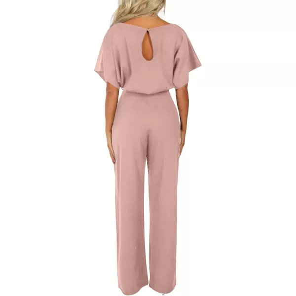 Happy Sailed Women Casual Loose Short Sleeve Belted Wide Leg Pant Romper Jumpsuits
