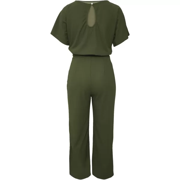 Happy Sailed Women Casual Loose Short Sleeve Belted Wide Leg Pant Romper Jumpsuits