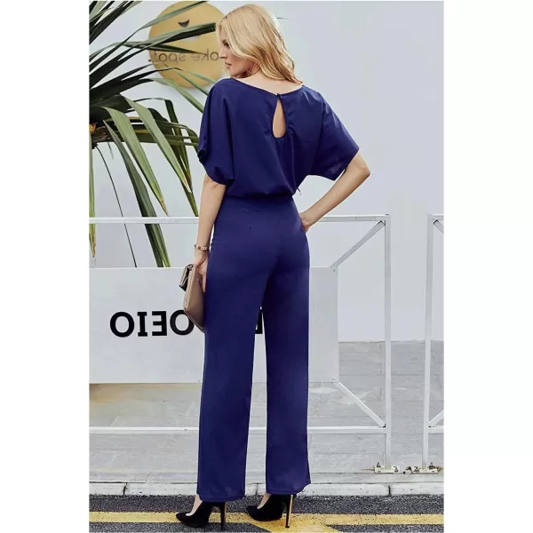 Happy Sailed Women Casual Loose Short Sleeve Belted Wide Leg Pant Romper Jumpsuits