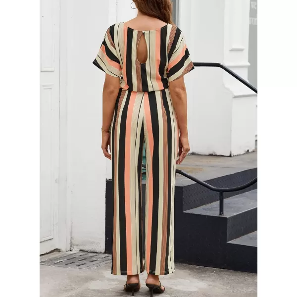 Happy Sailed Women Casual Loose Short Sleeve Belted Wide Leg Pant Romper Jumpsuits