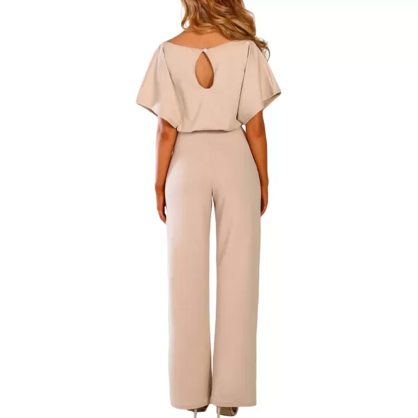 Happy Sailed Women Casual Loose Short Sleeve Belted Wide Leg Pant Romper Jumpsuits