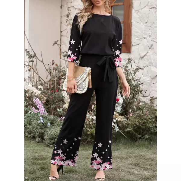 Happy Sailed Women Casual Loose Short Sleeve Belted Wide Leg Pant Romper Jumpsuits