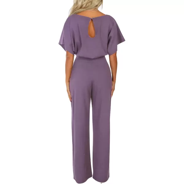 Happy Sailed Women Casual Loose Short Sleeve Belted Wide Leg Pant Romper Jumpsuits