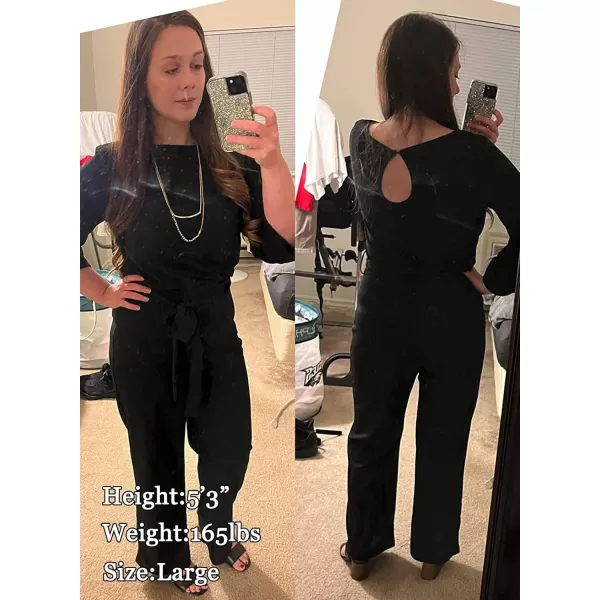 Happy Sailed Women Casual Loose Short Sleeve Belted Wide Leg Pant Romper Jumpsuits