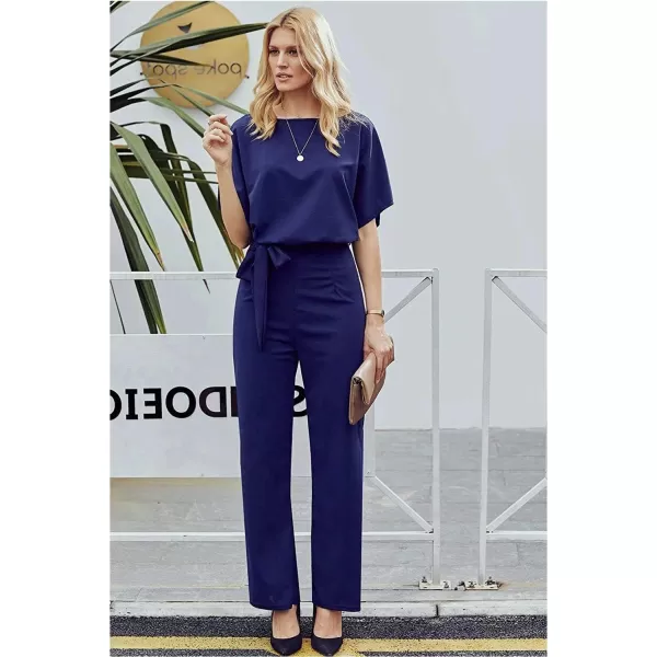 Happy Sailed Women Casual Loose Short Sleeve Belted Wide Leg Pant Romper Jumpsuits