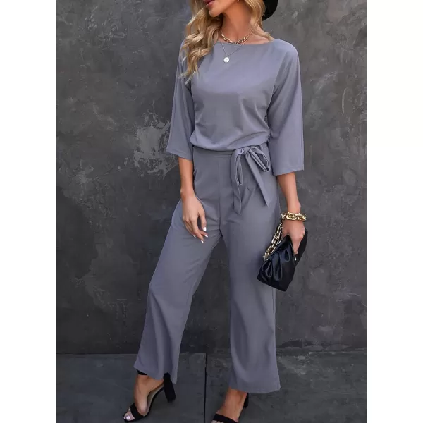 Happy Sailed Women Casual Loose Short Sleeve Belted Wide Leg Pant Romper Jumpsuits