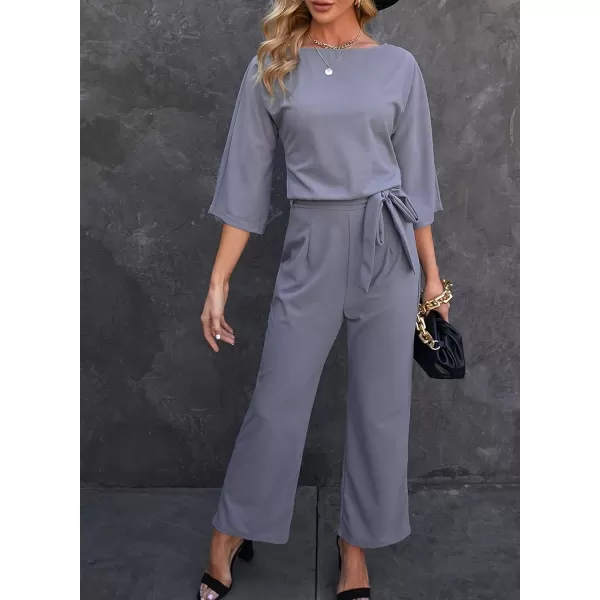 Happy Sailed Women Casual Loose Short Sleeve Belted Wide Leg Pant Romper Jumpsuits