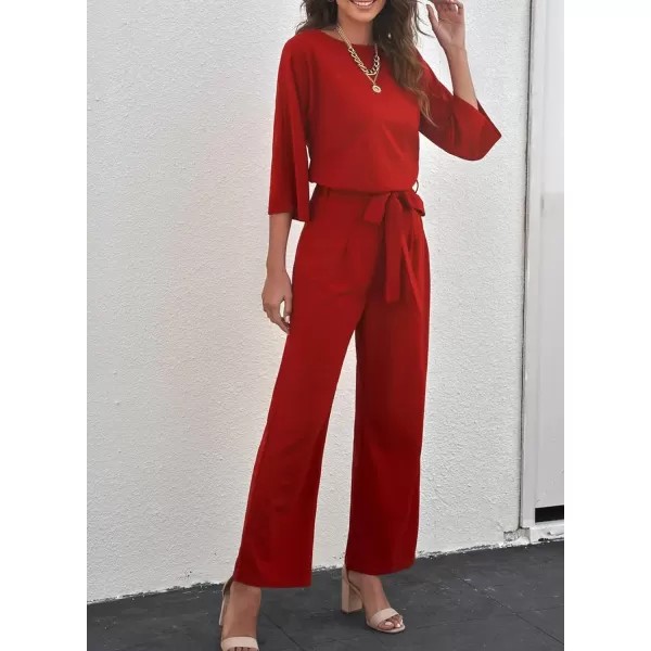 Happy Sailed Women Casual Loose Short Sleeve Belted Wide Leg Pant Romper Jumpsuits