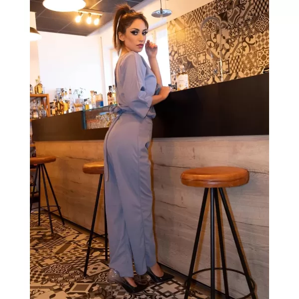 Happy Sailed Women Casual Loose Short Sleeve Belted Wide Leg Pant Romper Jumpsuits