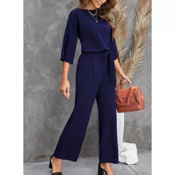 Happy Sailed Women Casual Loose Short Sleeve Belted Wide Leg Pant Romper Jumpsuits