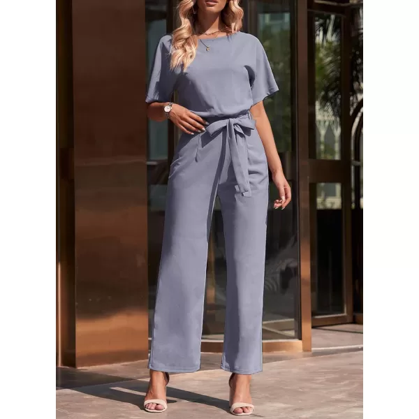 Happy Sailed Women Casual Loose Short Sleeve Belted Wide Leg Pant Romper Jumpsuits