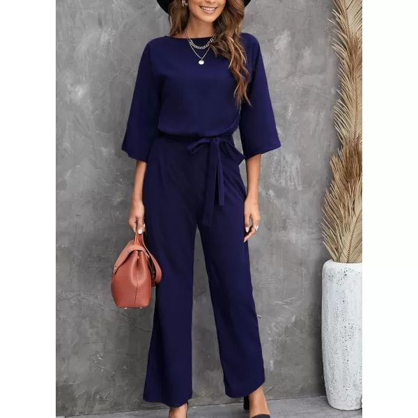 Happy Sailed Women Casual Loose Short Sleeve Belted Wide Leg Pant Romper Jumpsuits
