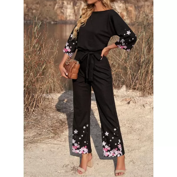 Happy Sailed Women Casual Loose Short Sleeve Belted Wide Leg Pant Romper Jumpsuits
