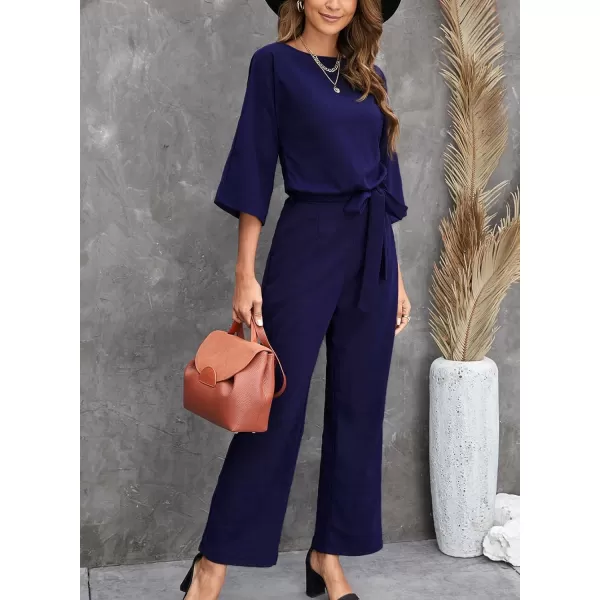 Happy Sailed Women Casual Loose Short Sleeve Belted Wide Leg Pant Romper Jumpsuits
