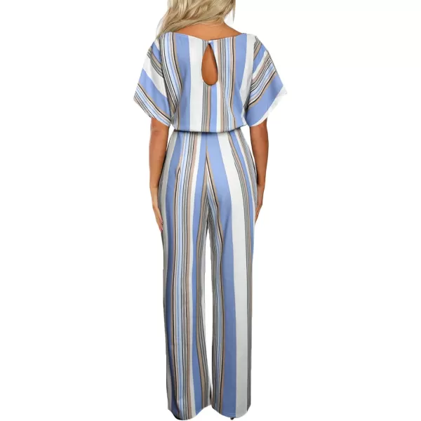 Happy Sailed Women Casual Loose Short Sleeve Belted Wide Leg Pant Romper Jumpsuits