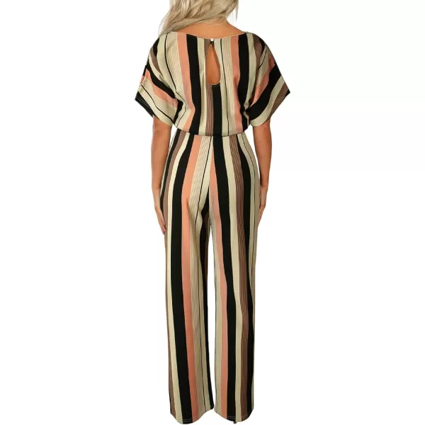 Happy Sailed Women Casual Loose Short Sleeve Belted Wide Leg Pant Romper Jumpsuits