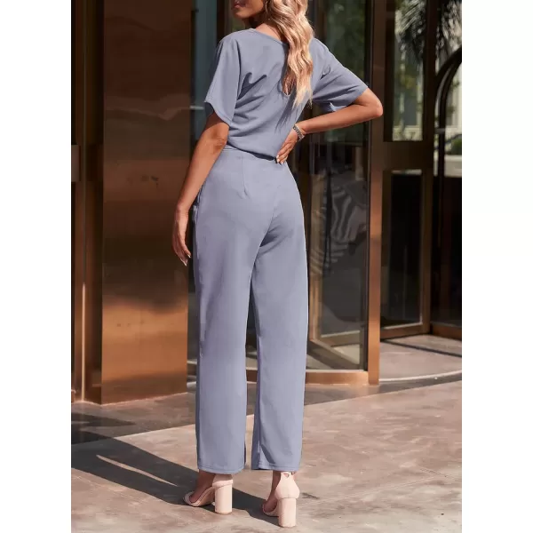 Happy Sailed Women Casual Loose Short Sleeve Belted Wide Leg Pant Romper Jumpsuits