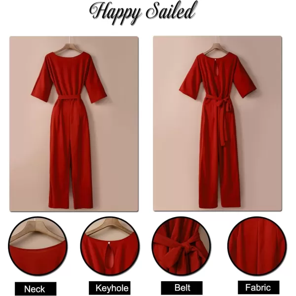 Happy Sailed Women Casual Loose Short Sleeve Belted Wide Leg Pant Romper Jumpsuits