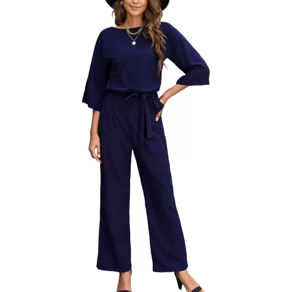 Happy Sailed Women Casual Loose Short Sleeve Belted Wide Leg Pant Romper Jumpsuits