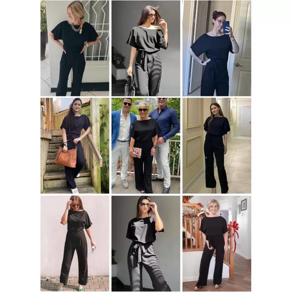 Happy Sailed Women Casual Loose Short Sleeve Belted Wide Leg Pant Romper Jumpsuits